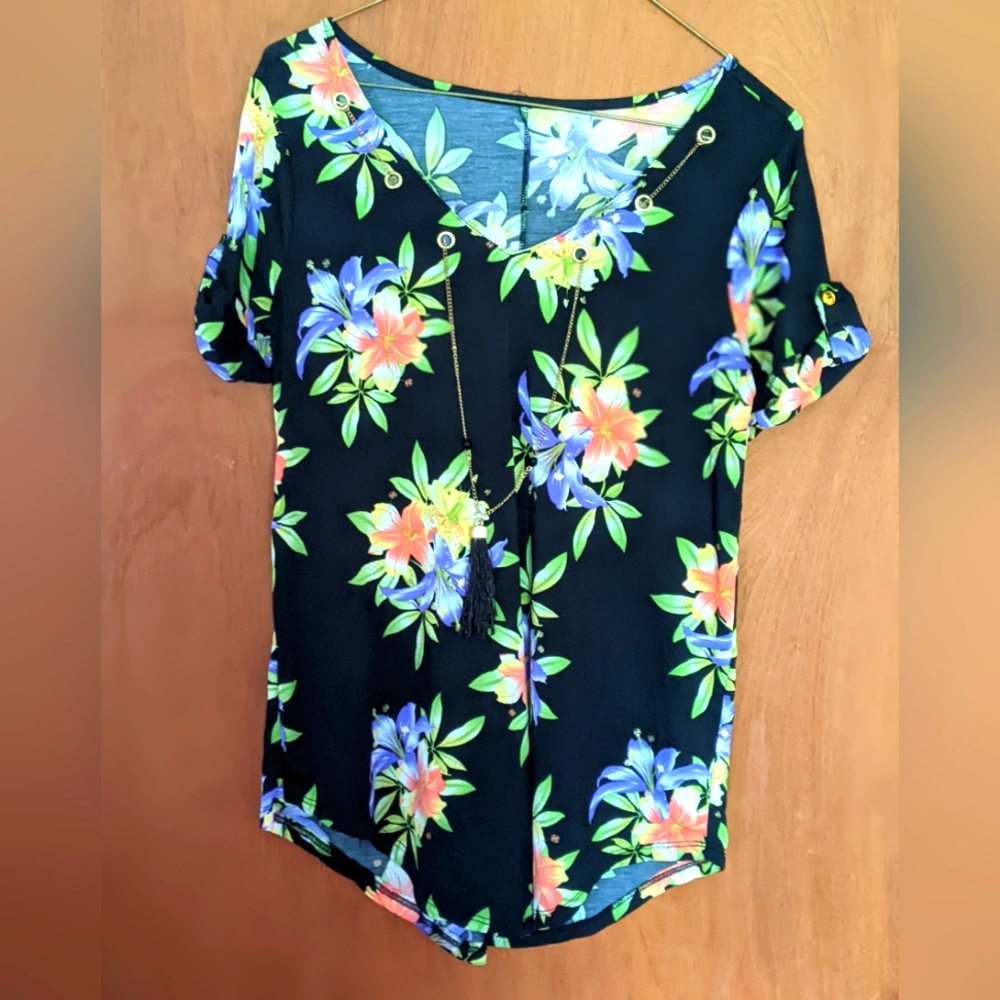 Black floral blouse